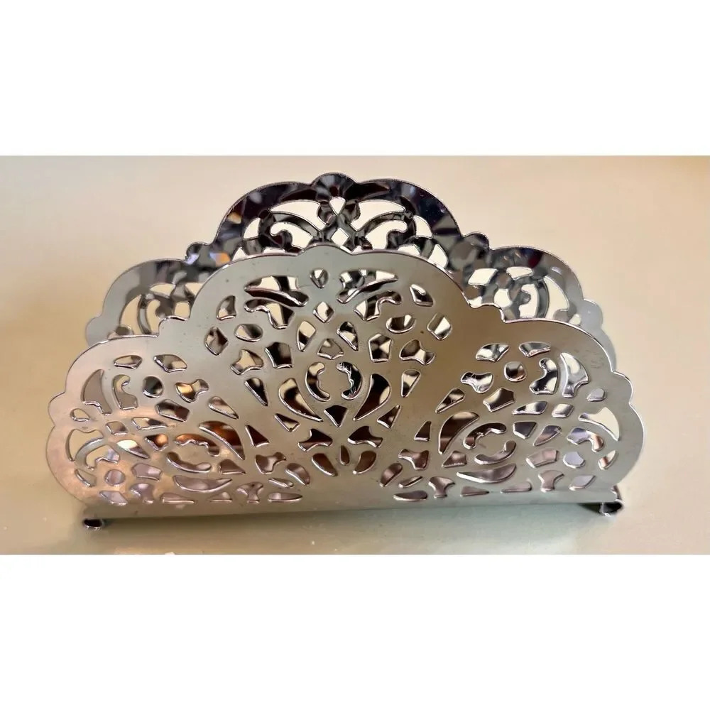 Vintage Irvin Ware USA Chrome/Silver Lace Filigree Napkin Holder/Letter‎ Holder